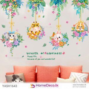 Happy Animal Hanging Wall Sticker with cute animals hanging from tree branches, ideal for decorating nurseries and playrooms