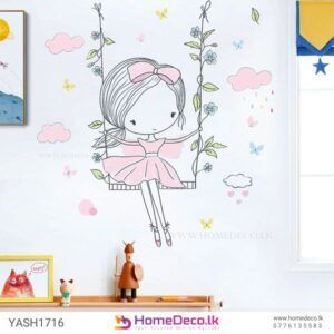 Girl on swing wall sticker for kids' room, whimsical and dreamy decor, removable and reusable