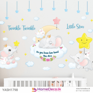 Twinkle Twinkle Baby Elephant Wall Sticker featuring a cute baby elephant with twinkling stars, perfect for baby nurseries and kids' rooms.