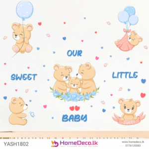 Bear Family Baby Wall Sticker featuring a cute, playful bear family scene, ideal for nurseries and kids’ rooms.