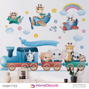 Baby Animal Train Wall Sticker featuring playful baby animals on a train, ideal for nurseries and kids’ rooms.