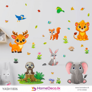 Baby Animal Jungle Theme Wall Sticker featuring vibrant, playful jungle animals for kids’ rooms or nurseries.