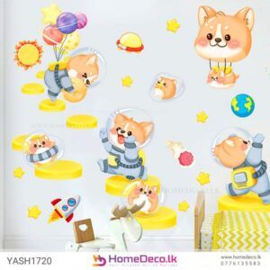 Space Kittens Wall Sticker featuring adorable kittens in space suits floating in the galaxy, perfect for kids' rooms.