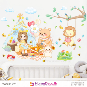 Little Girl Camping Wall Sticker featuring a cute camping scene with a girl and her tent, perfect for kids' rooms and play areas.