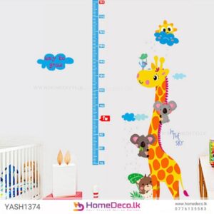 Giraffe Height Measure Wall Sticker with a colorful giraffe and animals for kids’ room décor.