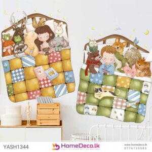 Sleeping Friends Wall Sticker featuring adorable animals like bears, bunnies, and pandas, perfect for creating a cozy, peaceful environment in kids' rooms.