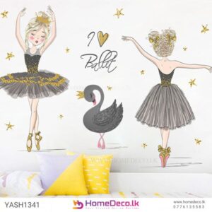 Ballet Girls with Swan Wall Sticker, featuring elegant ballet dancers with a graceful swan, perfect for decorating kids' rooms with a touch of charm.