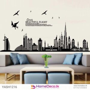 Black and White City Wall Sticker featuring a modern city skyline design, adding an urban touch to living rooms and offices.