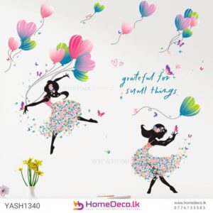 Ballet Girls with Balloons Wall Sticker, featuring ballet dancers and colorful balloons, perfect for creating a cheerful and elegant atmosphere in kids' rooms.