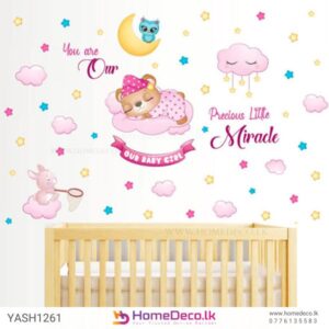 Baby Girl Bear Wall Sticker featuring a cute baby bear design in soft pastel colors, perfect for decorating kids' rooms and nurseries.