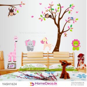 Pink Tree Animal Wall Sticker for baby and kids’ rooms in Sri Lanka