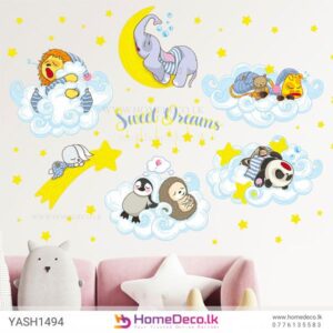 Baby Animal Sleeping Wall Sticker with clouds, stars, and “Sweet Dreams” design for nurseries and kids’ rooms in Sri Lanka