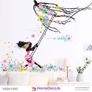 Girl with Swing Wall Sticker featuring a colorful floral design for bedrooms and living spaces in Sri Lanka