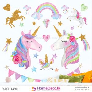 Unicorn Theme Wall Sticker with rainbows, glitter stars, and pastel unicorns for nurseries and kids’ rooms in Sri Lanka