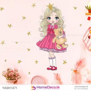 Little Princess Wall Sticker featuring a cute princess in a pink dress with golden stars for girls’ rooms in Sri Lanka