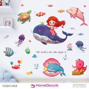 Baby Girl Underwater Wall Sticker featuring a baby mermaid, whale, dolphins, and sea creatures for kids’ rooms in Sri Lanka