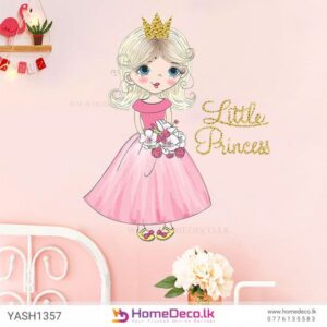 Cute Little Princess Wall Sticker featuring a princess surrounded by stars and flowers, ideal for kids' room decor.