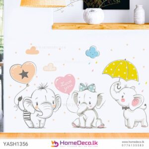 Little Elephants Kids Wall Sticker featuring two playful baby elephants surrounded by stars and clouds, ideal for baby rooms or nurseries.