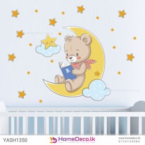 Baby Bear Reading Wall Sticker with a cute bear reading a book, perfect for creating a cozy, imaginative space in children's rooms.