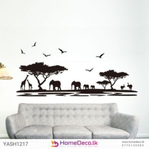 Black and White Safari Wall Sticker with safari animal silhouettes, modern minimalist design perfect for home or office walls.