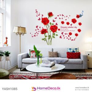 Red Rose Flower Wall Sticker, elegant floral wall decor for home or bedroom.