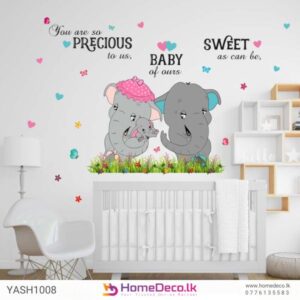 Dambo Elephant Family Wall Sticker | Cute Elephant Family Wall Decor | Eco-Friendly PVC Wall Sticker for Kids Rooms