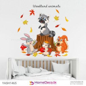 Baby Animals in Autumn Wall Sticker featuring woodland animals, leaves, and mushrooms for kids’ rooms in Sri Lanka