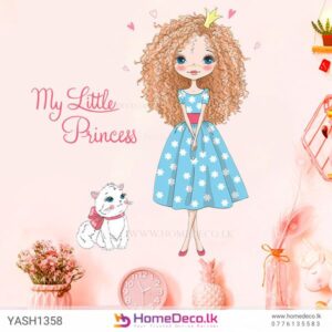 Little Princess and Kitty Wall Sticker with a princess, kitty, and stars, ideal for kids' room decor.