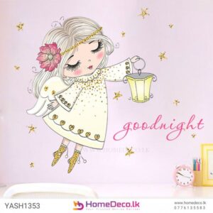 Night Fairy Kids Wall Sticker with a dreamy fairy flying through the stars and clouds, perfect for decorating nurseries or baby rooms.