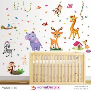 Zoo Animal Baby Wall Sticker with vibrant lion, giraffe, and monkey designs for kids rooms