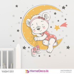 Sleeping Bear Wall Sticker with a peaceful bear sleeping under stars, perfect for creating a calming atmosphere in nurseries and baby rooms.