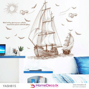 Sailing Ships Wall Sticker - Nautical design featuring detailed sailing ships, birds, and sun for stylish wall decor