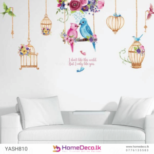 Bird Cages Hanging Wall Sticker - Romantic design featuring elegant birdcages, flowers, and birds for stylish room decorBird Cages Hanging Wall Sticker - Romantic design featuring elegant birdcages, flowers, and birds for stylish room decor
