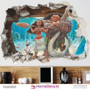 Moana Cartoon Wall Sticker - 3D design featuring Moana, Maui, and friends for kids’ room decor