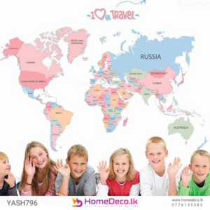 World Map Kids Wall Sticker - Educational and colorful wall art featuring a detailed world map for kids' rooms and classrooms