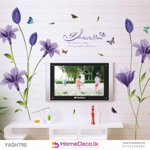 Purple Lily Flower Wall Sticker - Elegant home decor featuring purple lilies, butterflies, and a romantic message