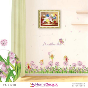 Pink Dandelion Flowers Wall Sticker featuring delicate dandelions and fairies, perfect for adding charm to living spaces or bedrooms