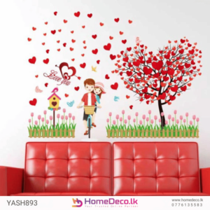 Couple With Hearts Wall Sticker - Romantic design with a couple, hearts, and a love tree for cozy home decor