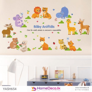 Cute Baby Animals Wall Sticker with lions, giraffes, and foxes, perfect for creating a cheerful and playful kids’ room decor