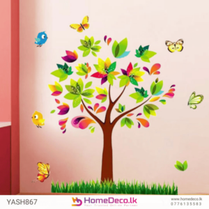 Kids Tree Wall Sticker - Colorful tree with bright leaves, butterflies, and birds for playful kids’ room decor