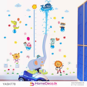 Elephant Height Measure Wall Sticker with playful animals and colorful designs for kids’ rooms