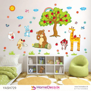 Animals With Apple Tree Wall Sticker featuring adorable animals, an apple tree, and bright, cheerful designs for kids’ rooms