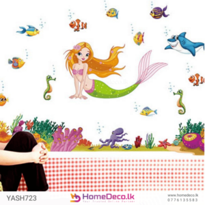 Mermaid Kids Wall Sticker featuring a charming mermaid surrounded by colorful marine life and coral reefs for kids' room decor