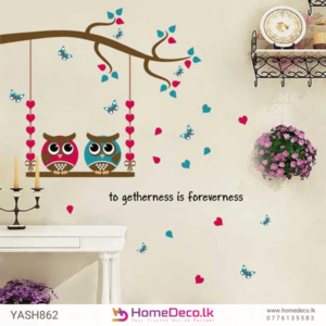 Owls Kids Wall Sticker - Cute design featuring two owls on a swing with hearts and butterflies for kids’ room decor