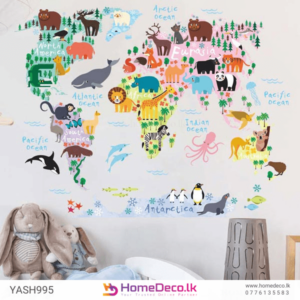 Continental Kids Wall Sticker | Colorful Map Wall Art for Kids Room | Eco-Friendly PVC Decor