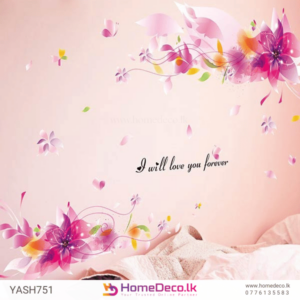 Pink Flower Range Wall Sticker featuring delicate floral designs and a romantic love quote for bedrooms and romantic spaces