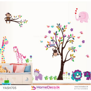 Colourful Tree Kids Wall Sticker featuring a vibrant jungle theme with animals, perfect for nurseries, bedrooms, and playrooms