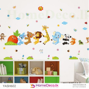 Baby Animal Queue Wall Sticker featuring a parade of baby animals like elephants, lions, pandas, and bunnies for kids’ room decor