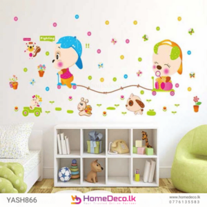 Cute Puppies Kids Wall Sticker - Playful design featuring adorable puppies, flowers, and characters for kids’ room decor