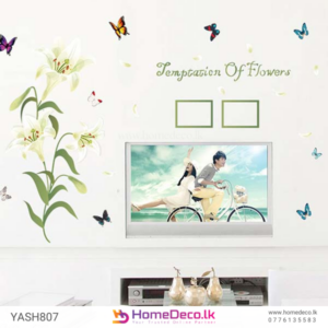 White Lily Wall Sticker - Elegant floral design featuring white lilies, petals, and butterflies for stylish home decor